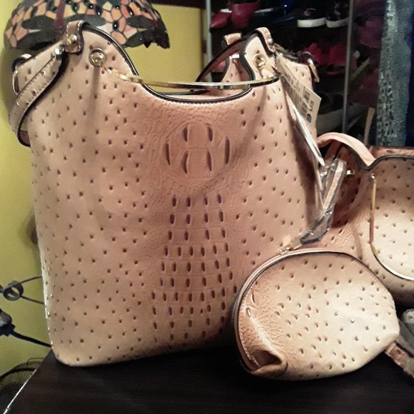 Unlisted Handbags - 3PC FAUX OSTRICH HANBAG SET NWT